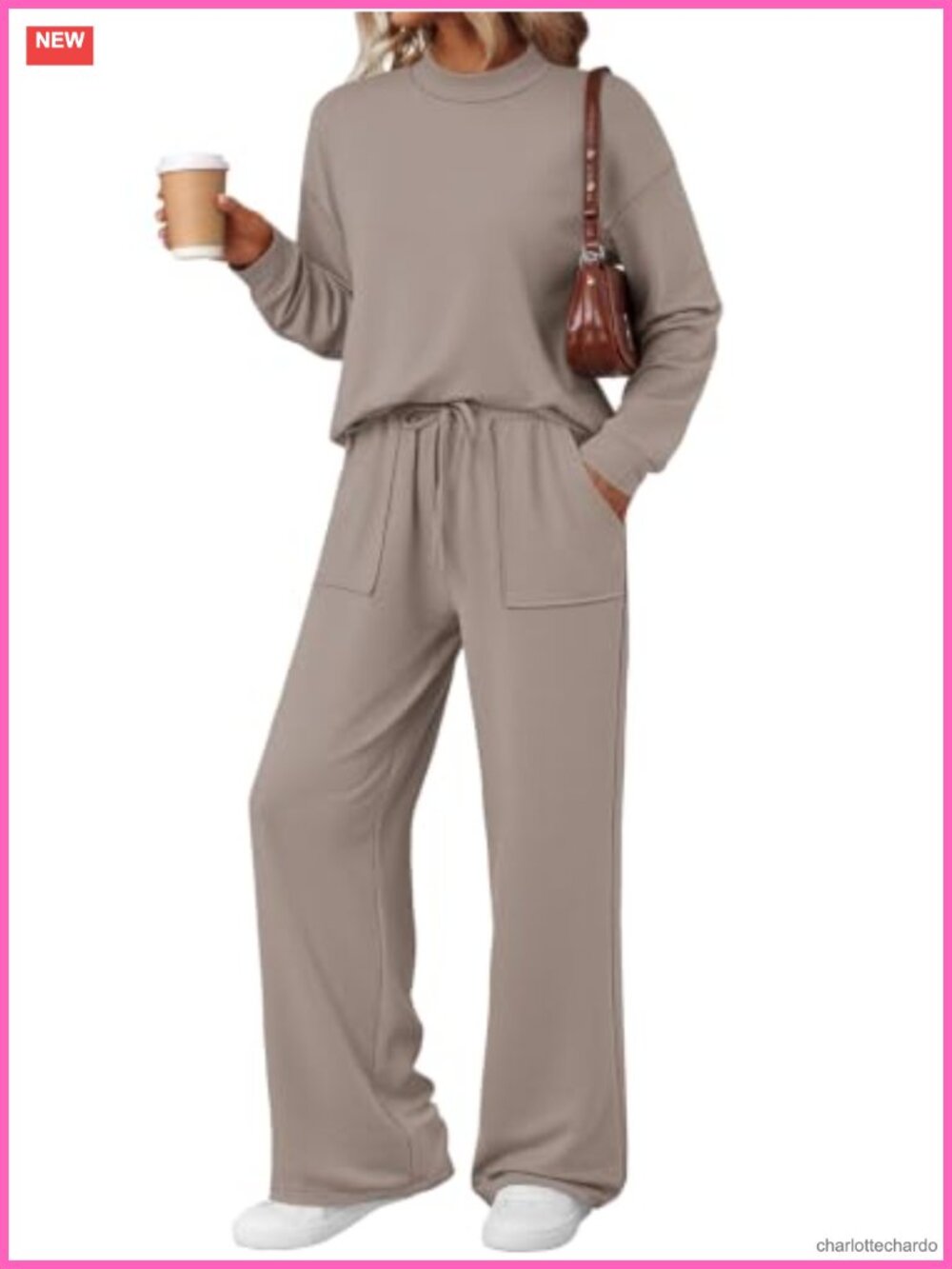 Lounge Sets Mock Neck Top Wide Leg Drawstring Pants with Pockets